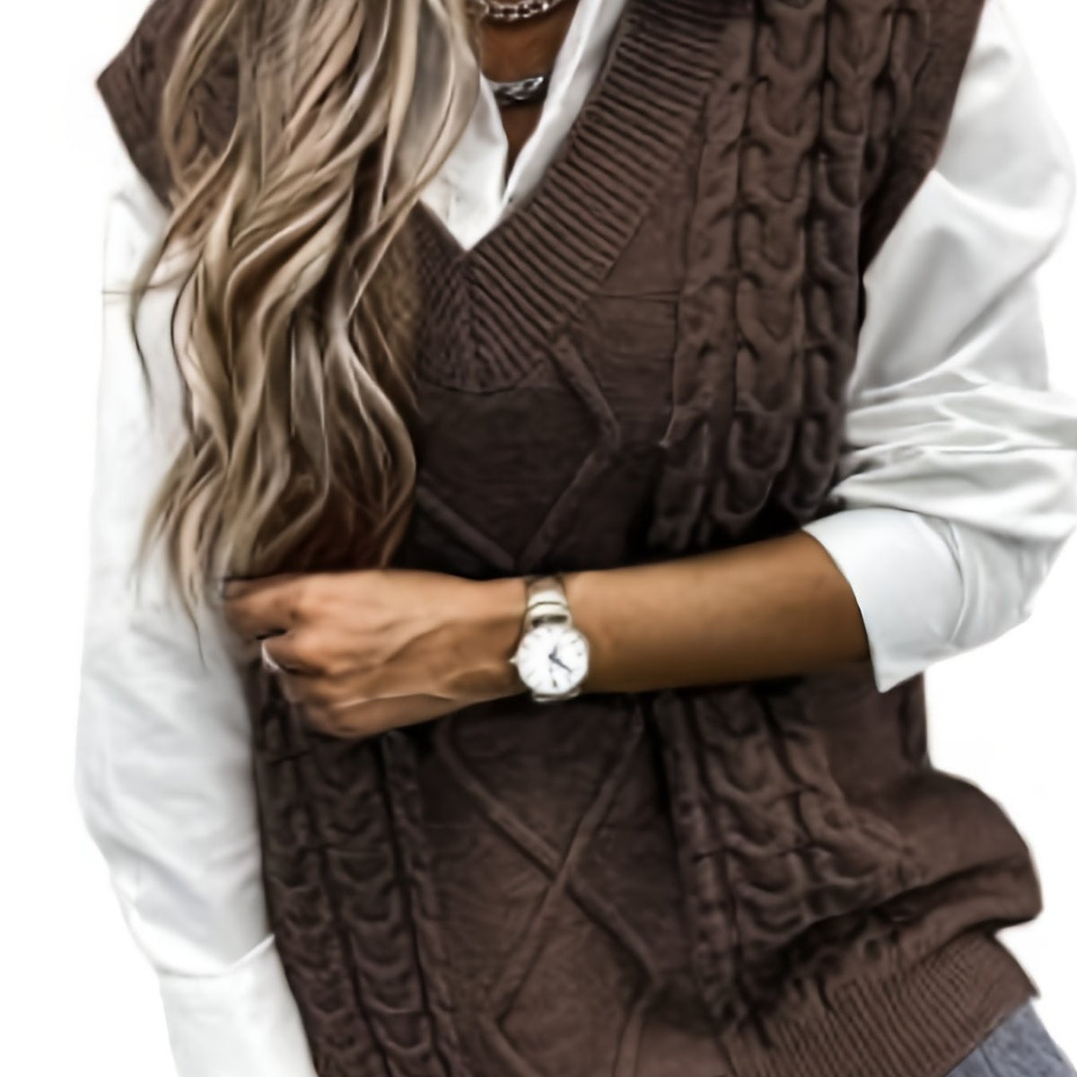 Cora | Women's Cozy Cable-Knit V-Neck Sweater Vest