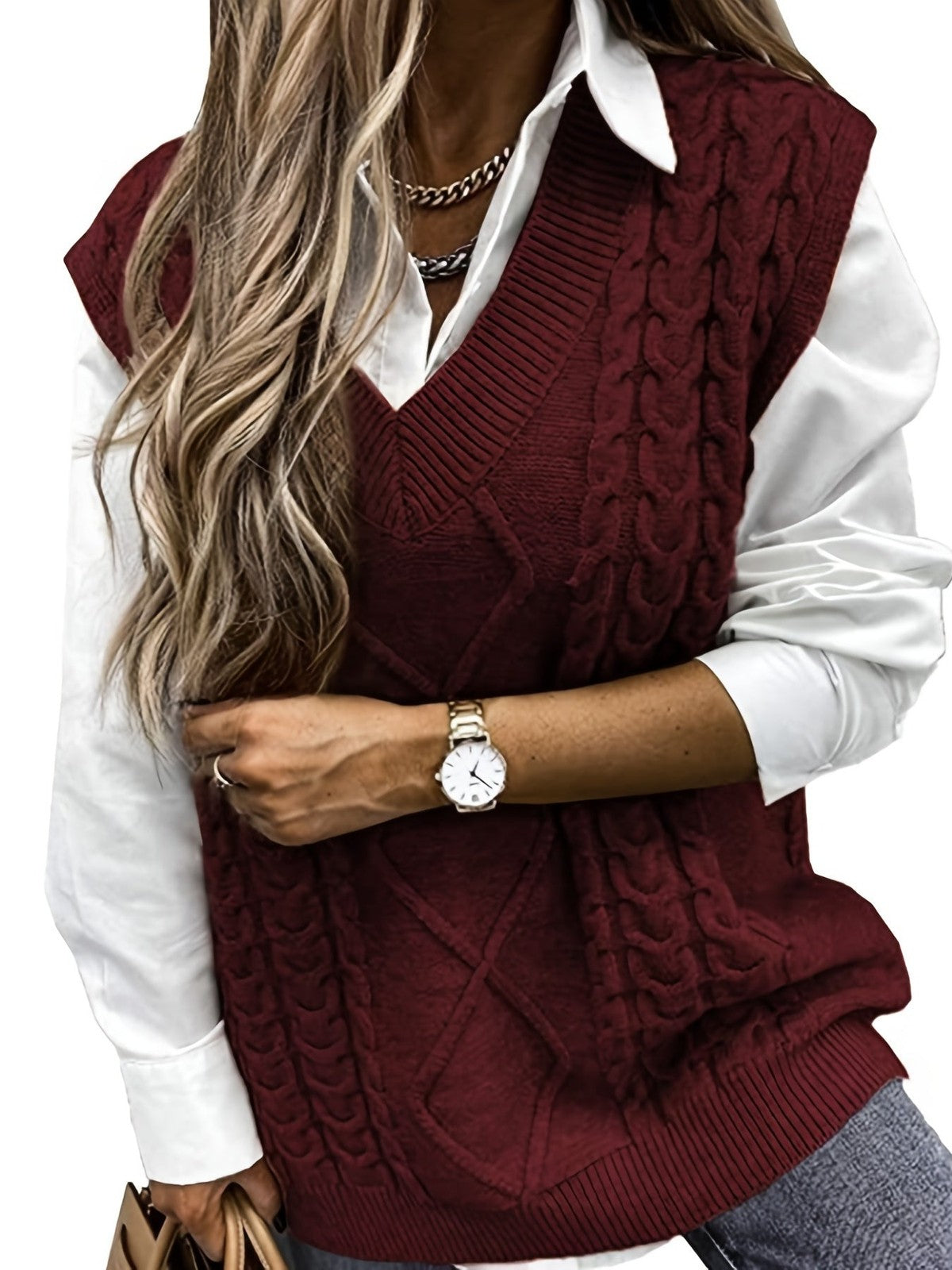 Cora | Women's Cozy Cable-Knit V-Neck Sweater Vest