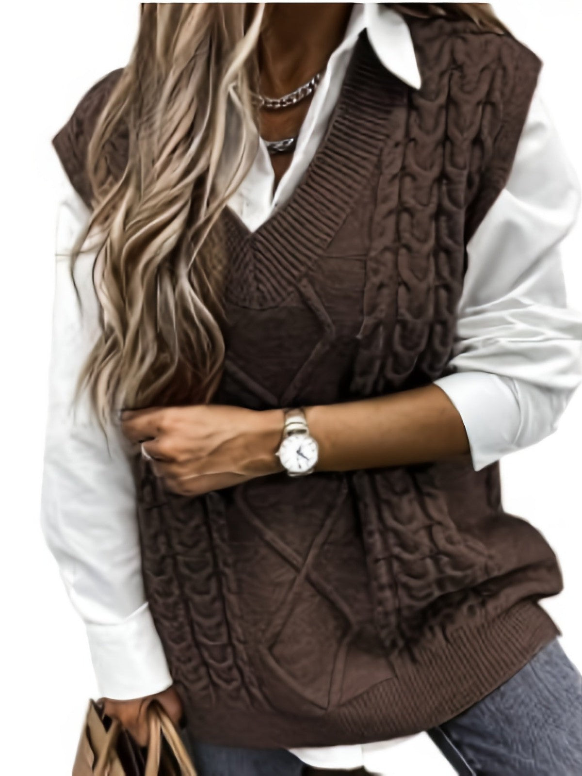 Cora | Women's Cozy Cable-Knit V-Neck Sweater Vest