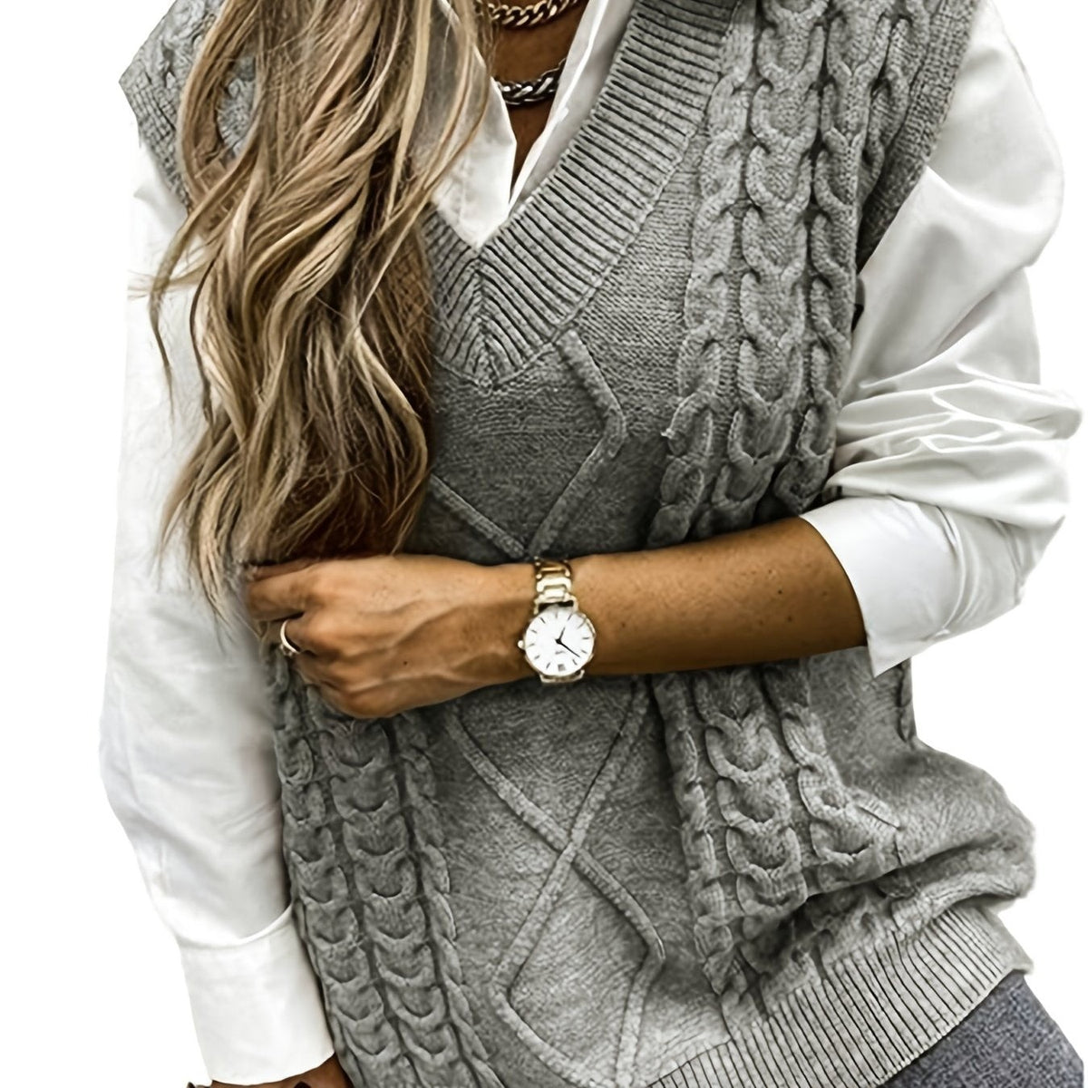 Cora | Women's Cozy Cable-Knit V-Neck Sweater Vest