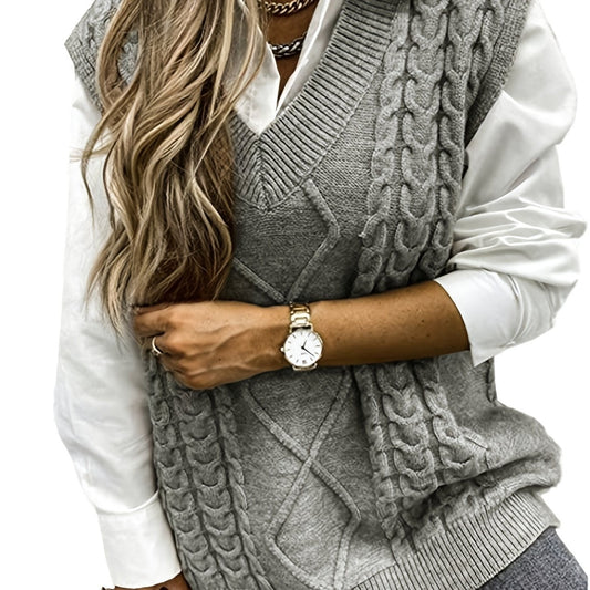 Cora | Women's Cozy Cable-Knit V-Neck Sweater Vest