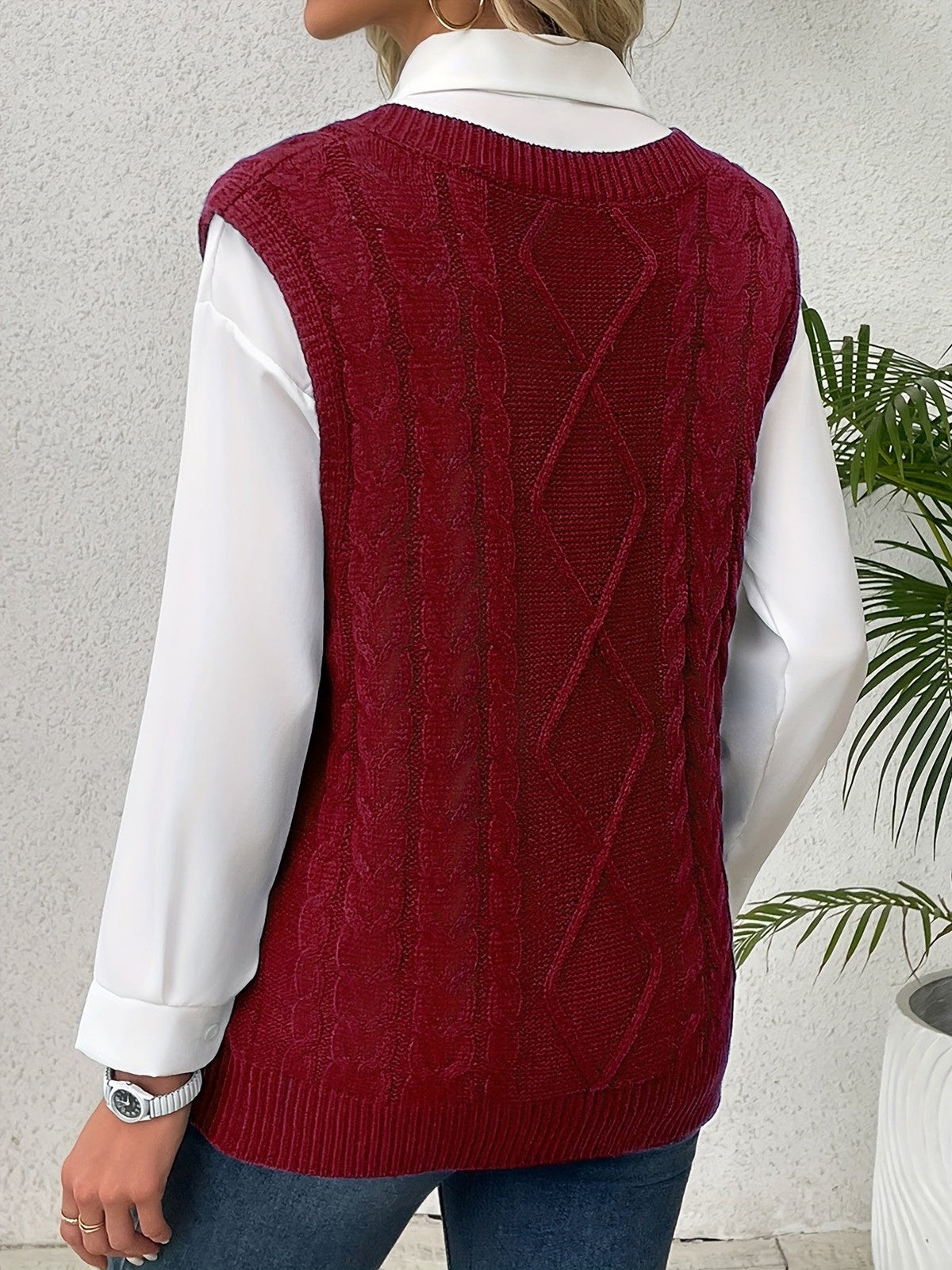 Cora | Women's Cozy Cable-Knit V-Neck Sweater Vest
