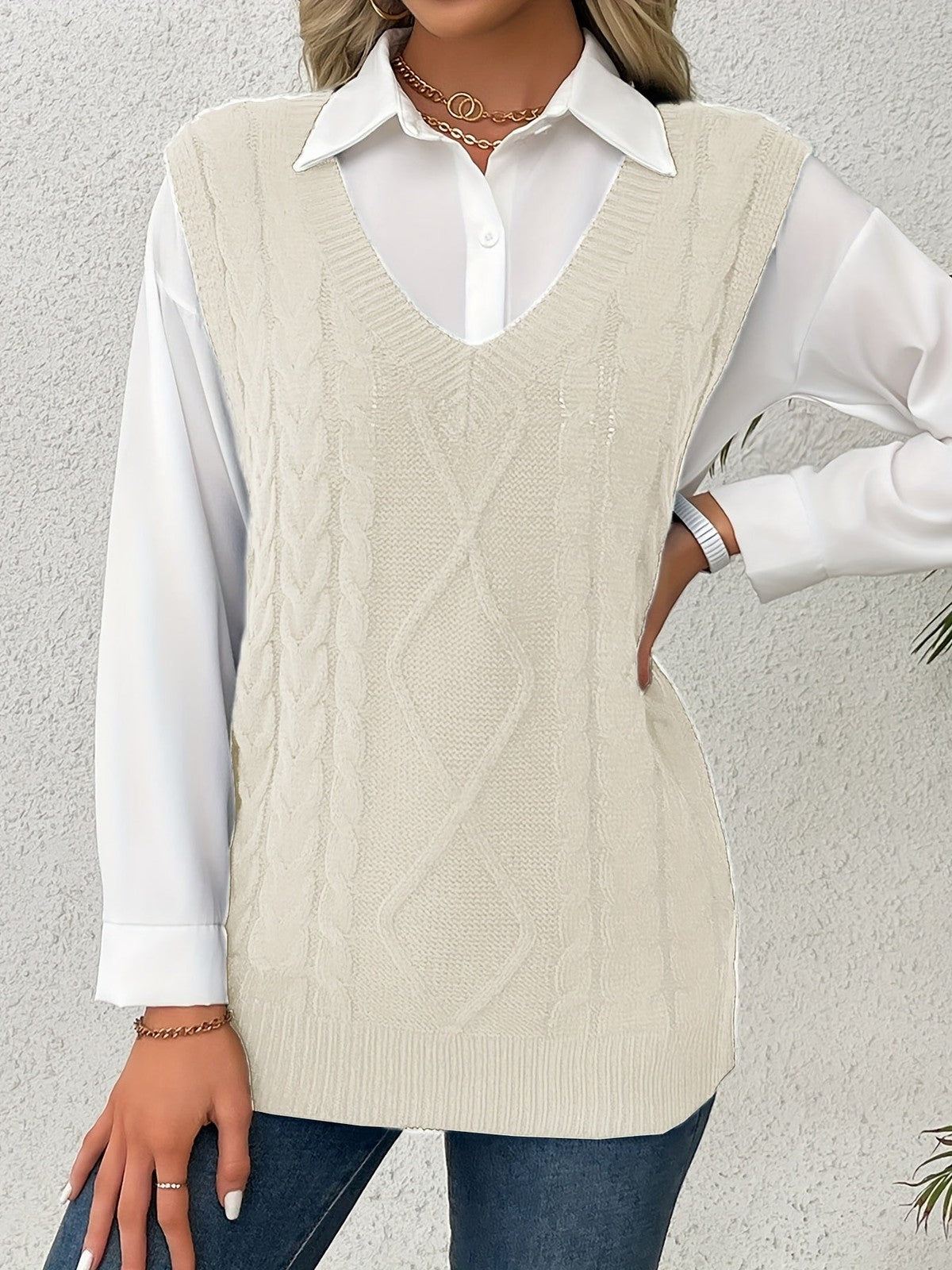 Cora | Women's Cozy Cable-Knit V-Neck Sweater Vest