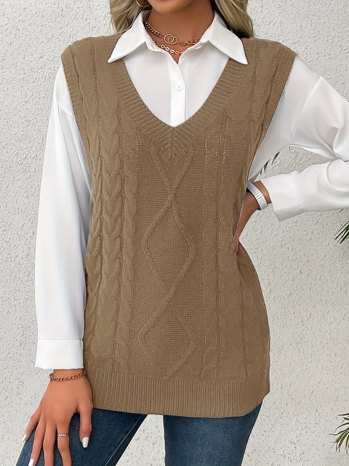 Cora | Women's Cozy Cable-Knit V-Neck Sweater Vest