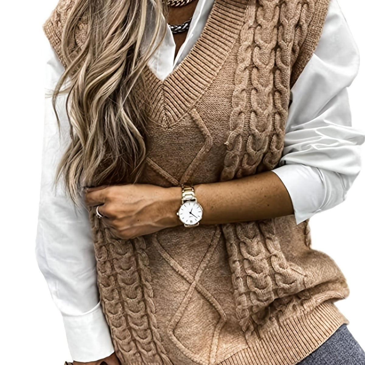 Cora | Women's Cozy Cable-Knit V-Neck Sweater Vest