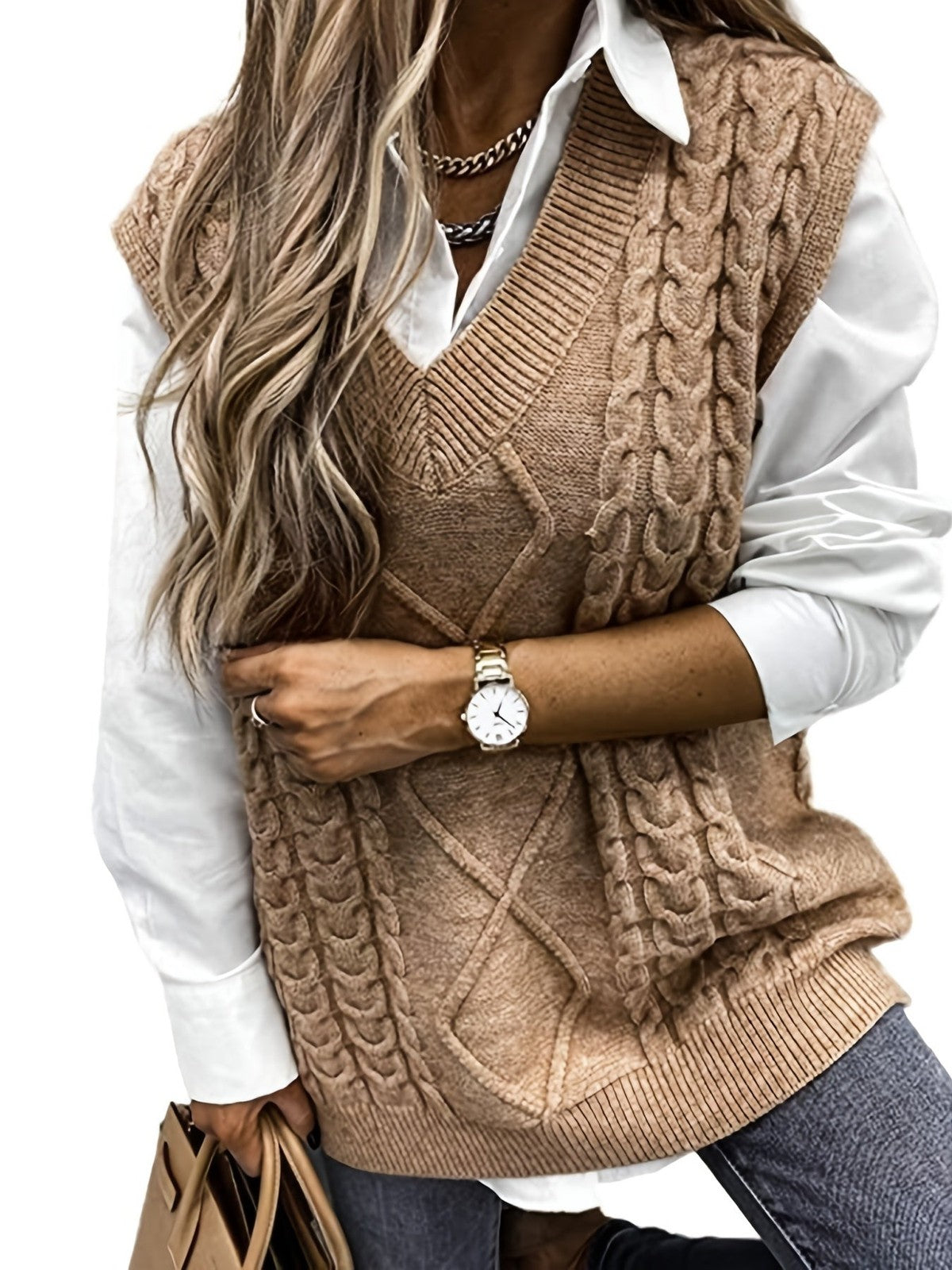 Cora | Women's Cozy Cable-Knit V-Neck Sweater Vest