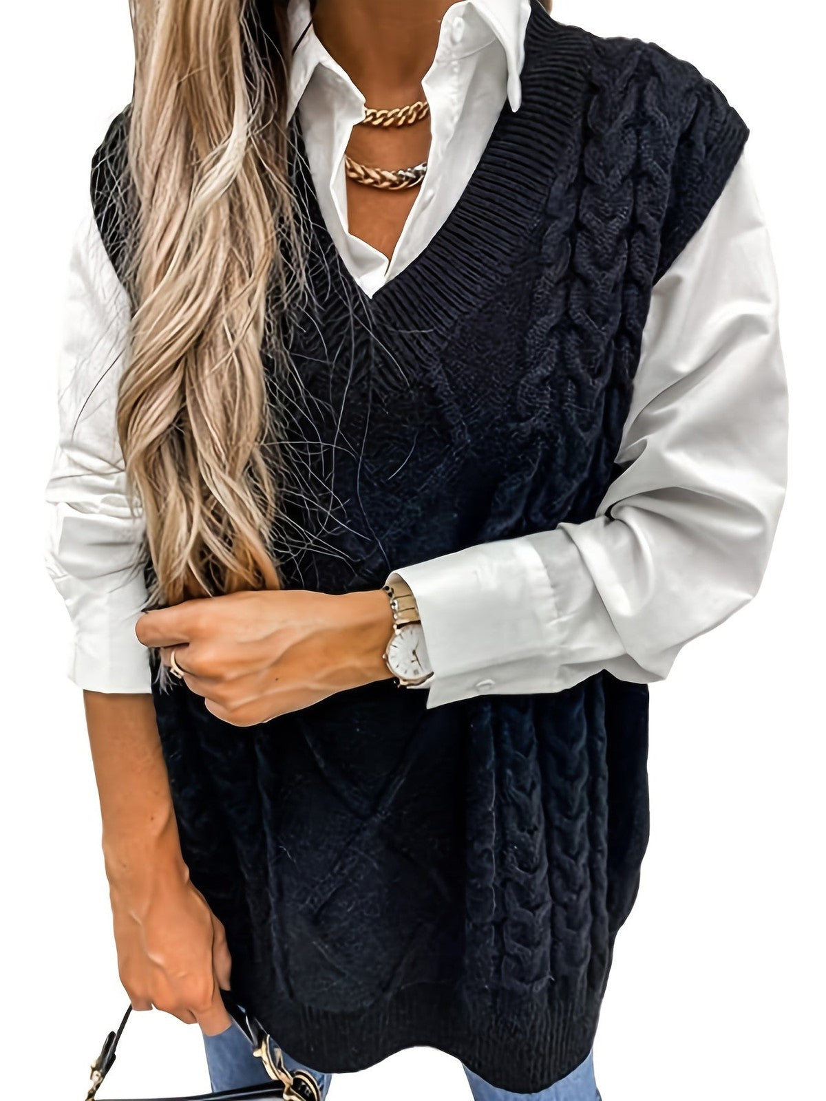 Cora | Women's Cozy Cable-Knit V-Neck Sweater Vest