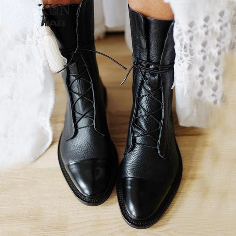 Cordelia | Women's Orthopedic Lace Up Boots Block Heel Combat photo