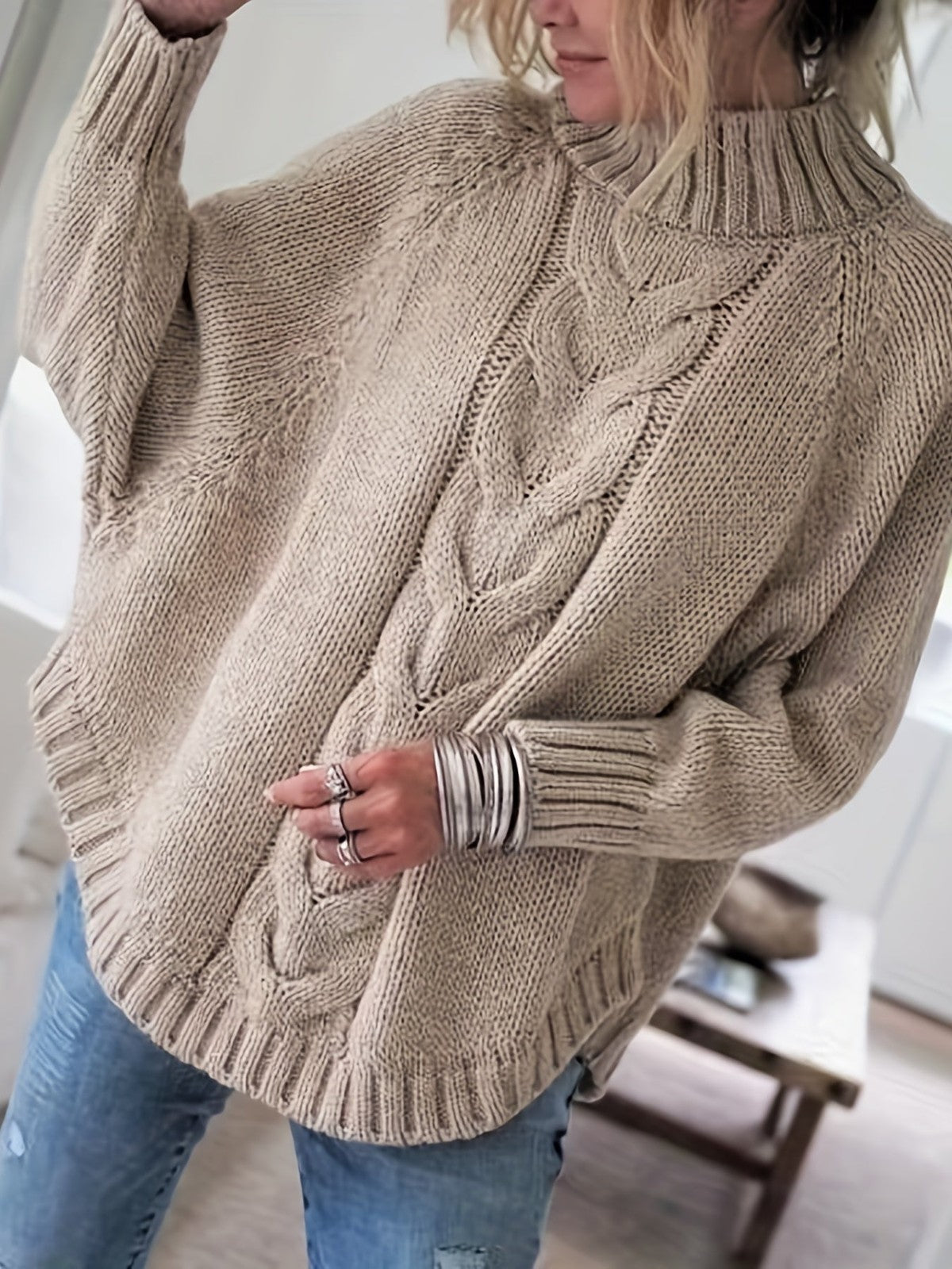 Corinne | Women's Cozy High-Neck Cable-Knit Sweater