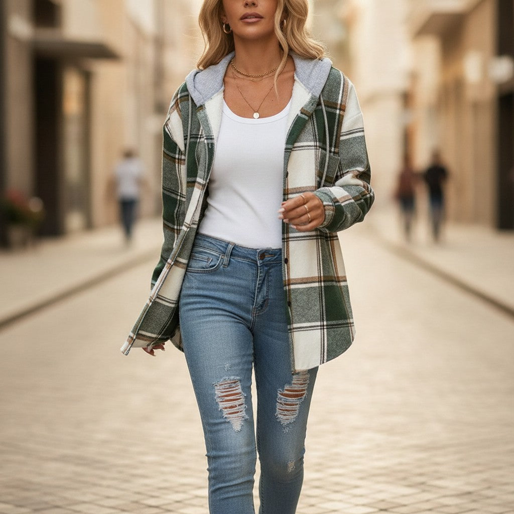 Cosima | Women's Comfort Hoodie Plaid Jacket with Adjustable Hood photo