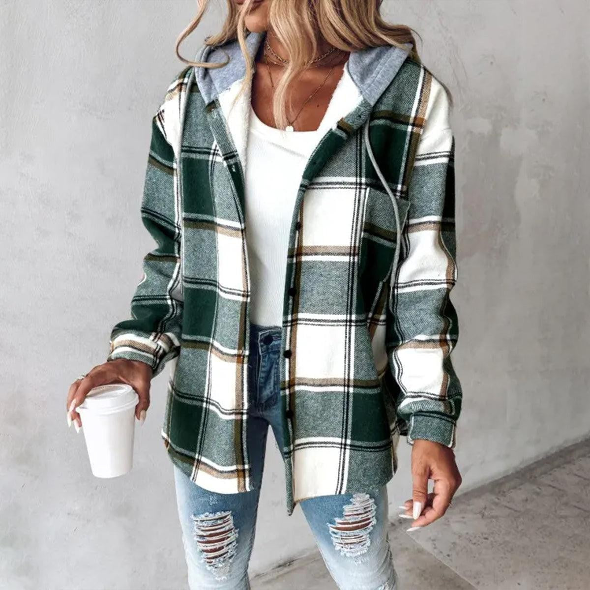Cosima | Women's Comfort Hoodie Plaid Jacket with Adjustable Hood photo