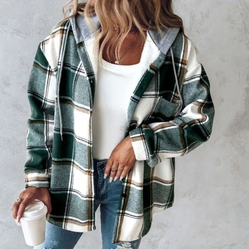 Cosima | Women's Comfort Hoodie Plaid Jacket with Adjustable Hood photo