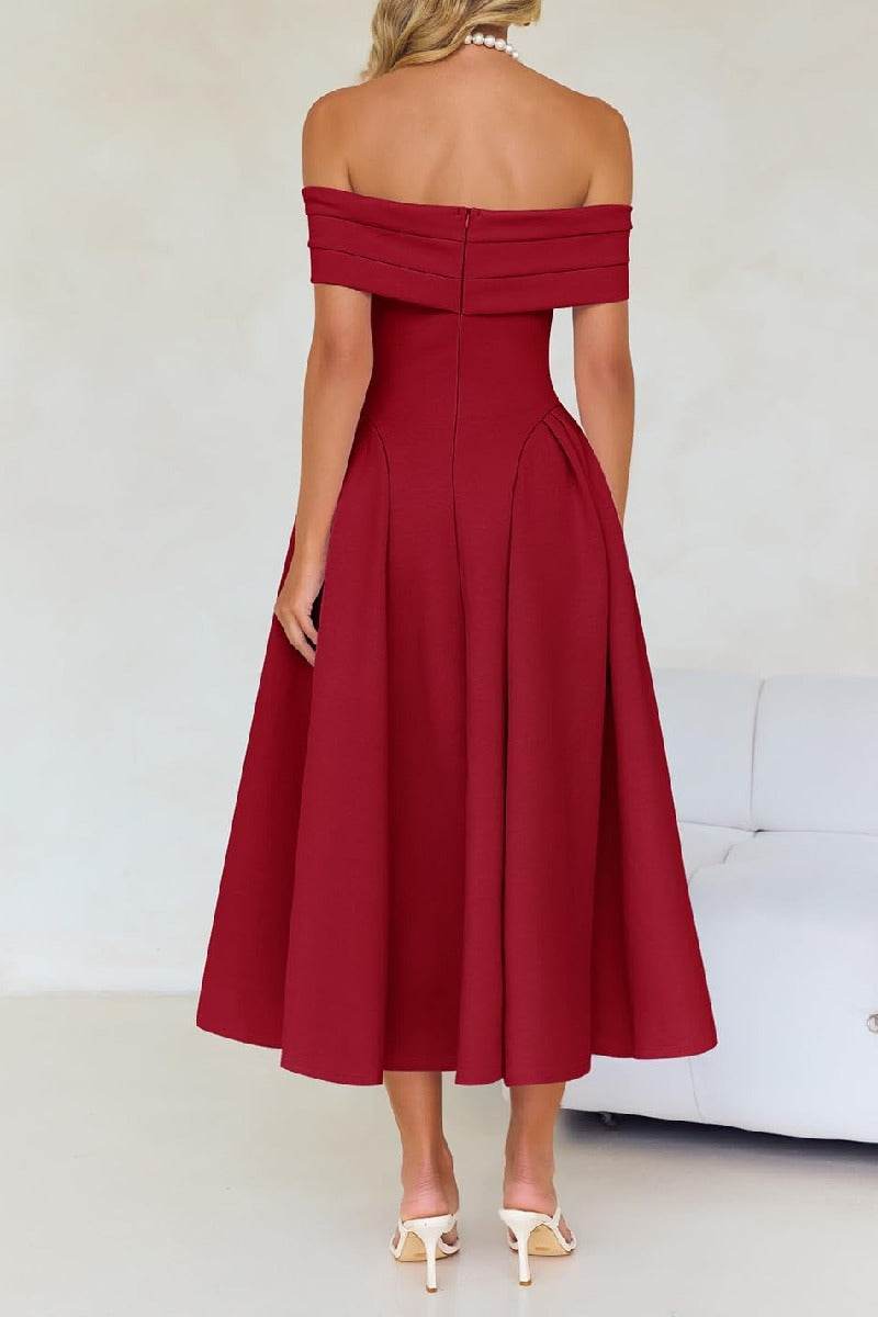Noelani | Satin A-Line Midi Wedding Guest Dress