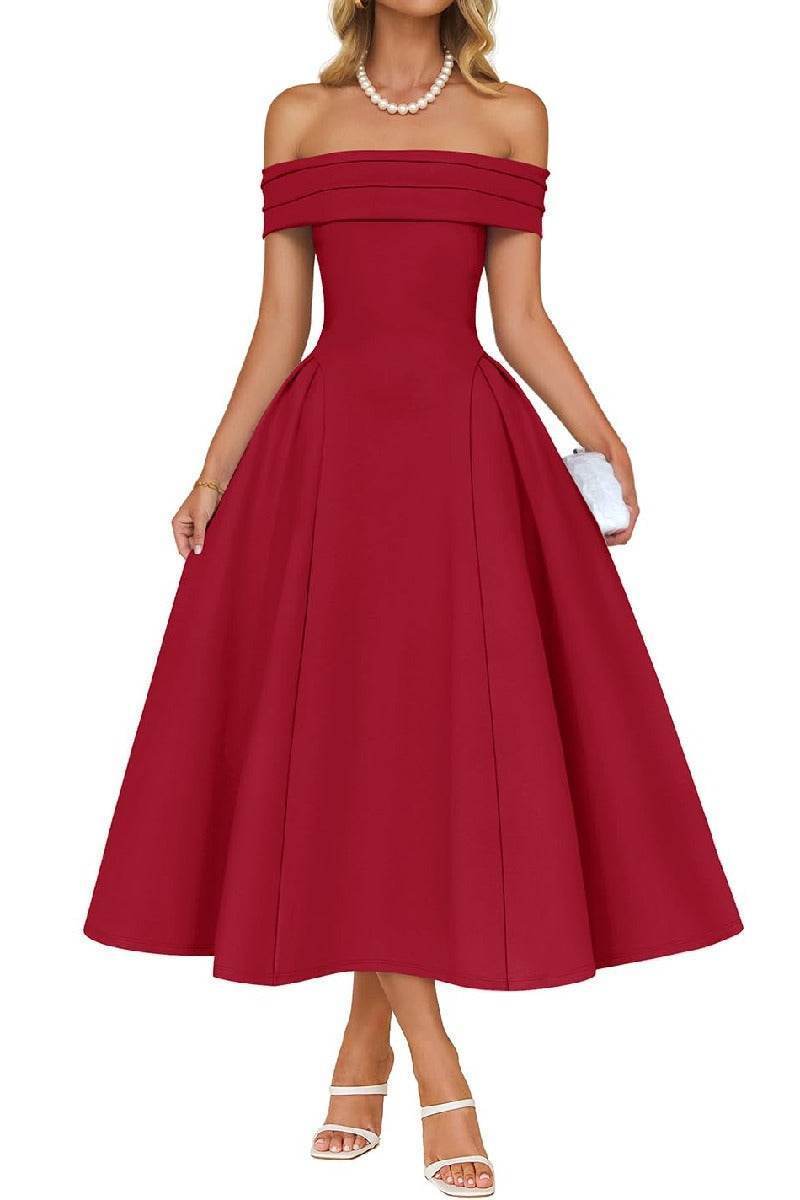 Noelani | Satin A-Line Midi Wedding Guest Dress
