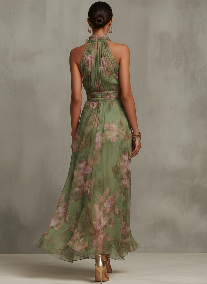 Rosanwyn | Halter-Neck Floral Maxi Dress for Wedding Guests