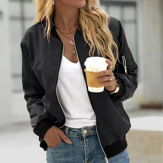 Zephyria | Bomber Jacket with Ribbed Cuffs and Zip Front