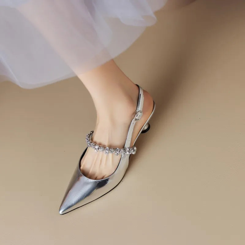 Genevra | Slingback Heels with Crystal Strap and Pointed Toe