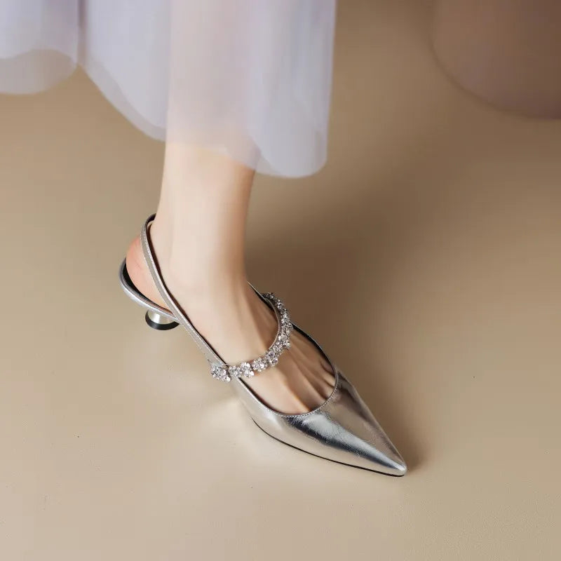 Genevra | Slingback Heels with Crystal Strap and Pointed Toe