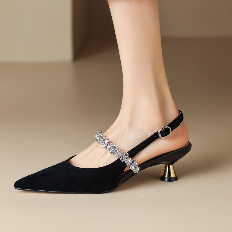 Genevra | Slingback Heels with Crystal Strap and Pointed Toe