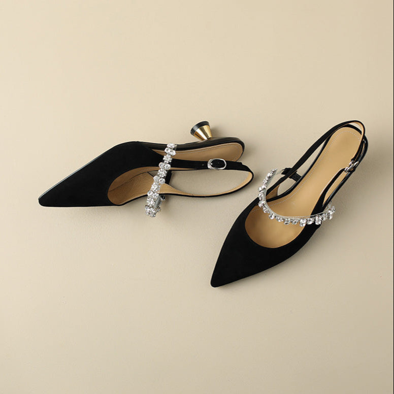 Genevra | Slingback Heels with Crystal Strap and Pointed Toe