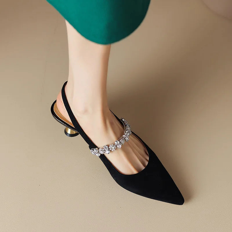 Genevra | Slingback Heels with Crystal Strap and Pointed Toe