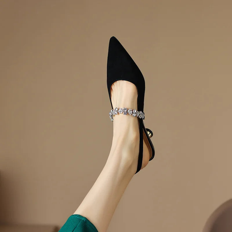 Genevra | Slingback Heels with Crystal Strap and Pointed Toe