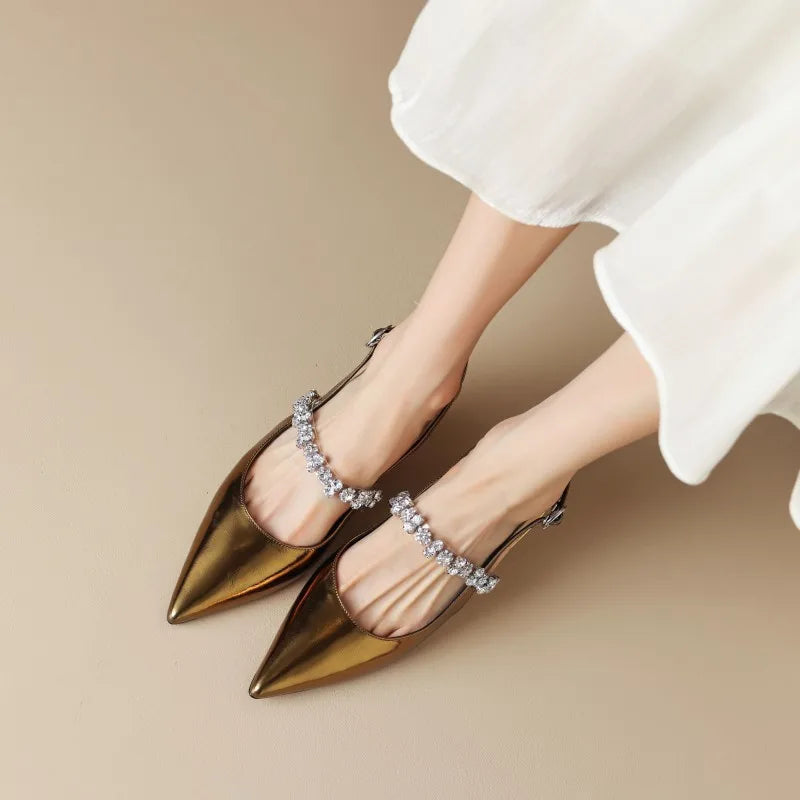 Genevra | Slingback Heels with Crystal Strap and Pointed Toe
