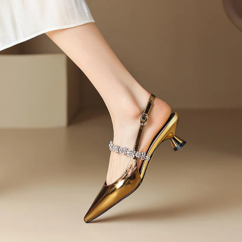 Genevra | Slingback Heels with Crystal Strap and Pointed Toe