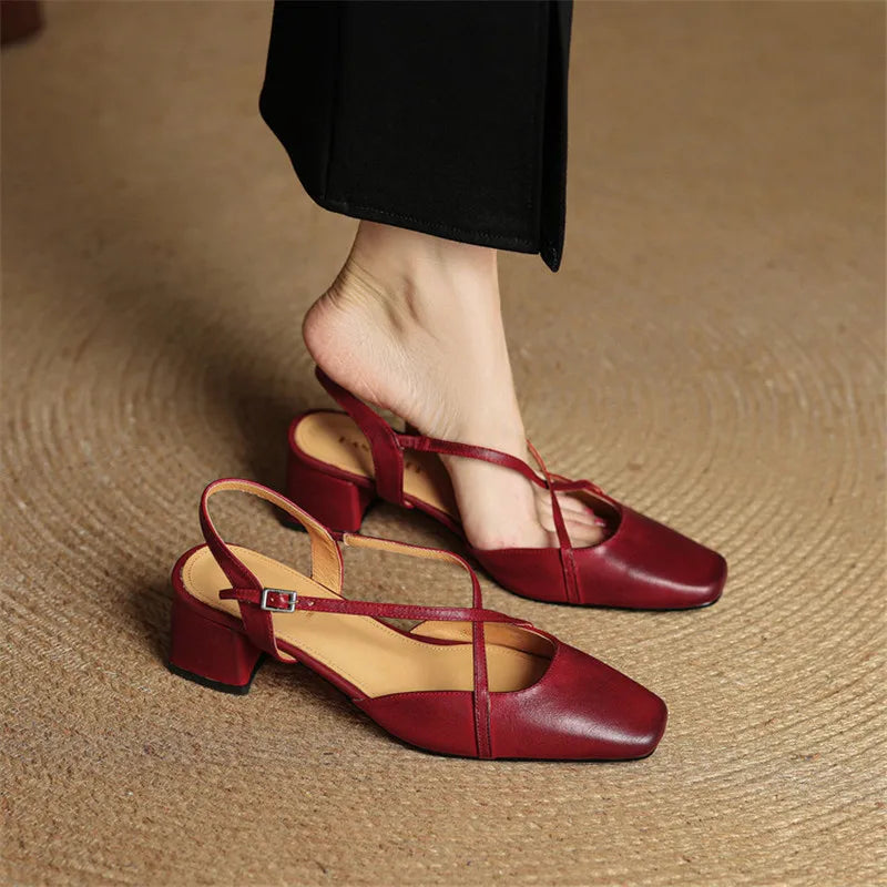 Seraphine | Dress Genuine Heels with Square Toe and Crisscross Straps