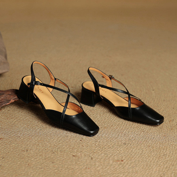 Seraphine | Dress Genuine Heels with Square Toe and Crisscross Straps