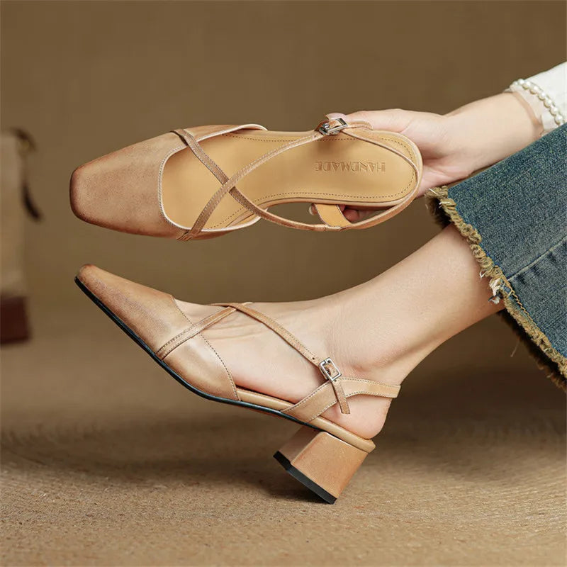 Seraphine | Dress Genuine Heels with Square Toe and Crisscross Straps