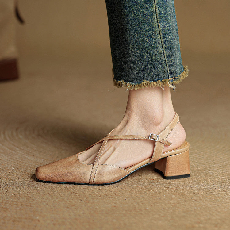 Seraphine | Dress Genuine Heels with Square Toe and Crisscross Straps