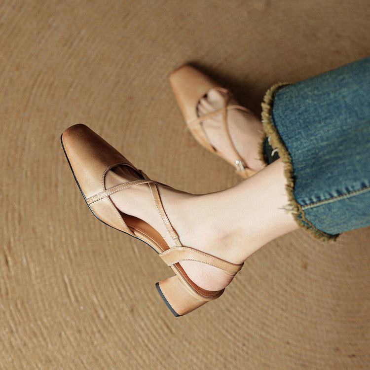 Seraphine | Dress Genuine Heels with Square Toe and Crisscross Straps