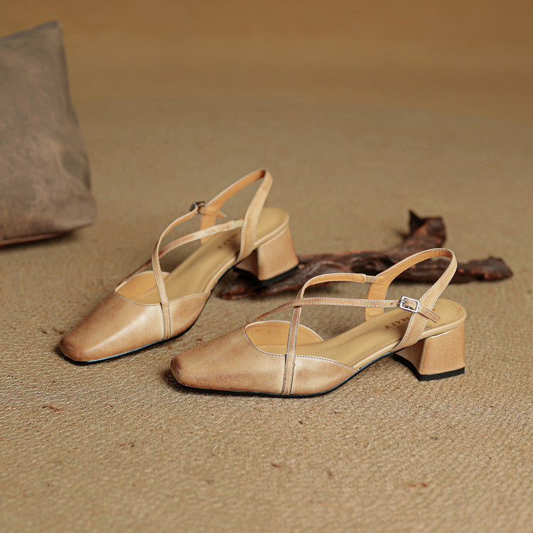 Seraphine | Dress Genuine Heels with Square Toe and Crisscross Straps