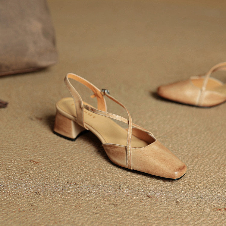 Seraphine | Dress Genuine Heels with Square Toe and Crisscross Straps