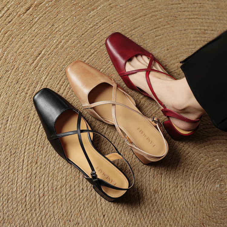 Seraphine | Dress Genuine Heels with Square Toe and Crisscross Straps