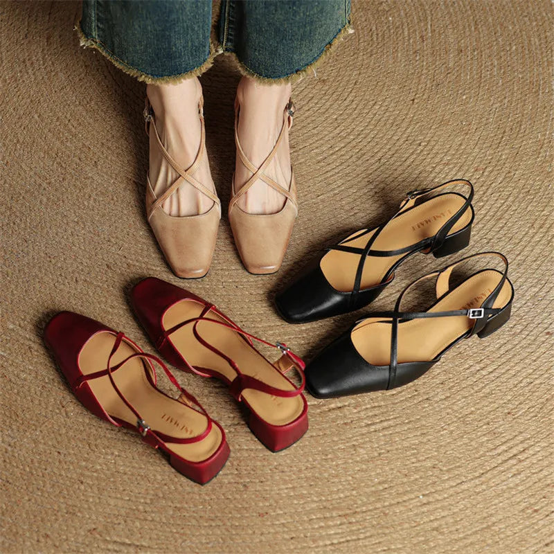 Seraphine | Dress Genuine Heels with Square Toe and Crisscross Straps