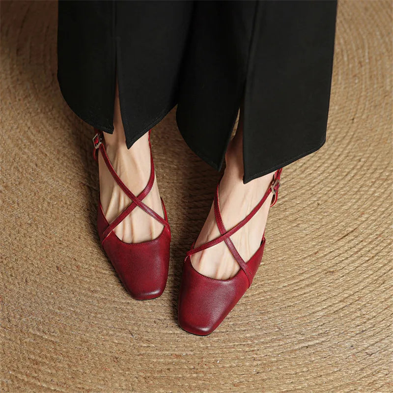 Seraphine | Dress Genuine Heels with Square Toe and Crisscross Straps