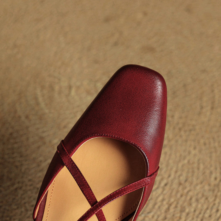 Seraphine | Dress Genuine Heels with Square Toe and Crisscross Straps