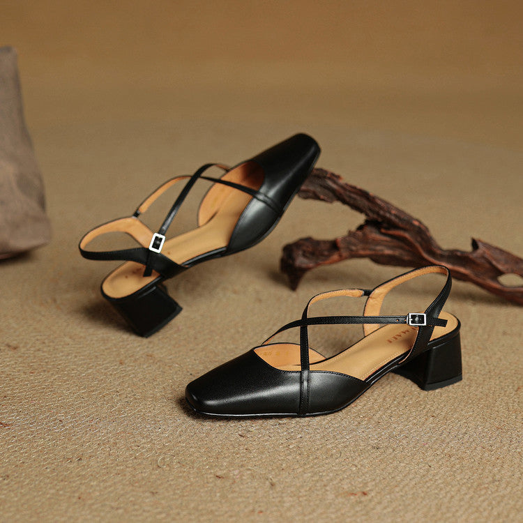Seraphine | Dress Genuine Heels with Square Toe and Crisscross Straps