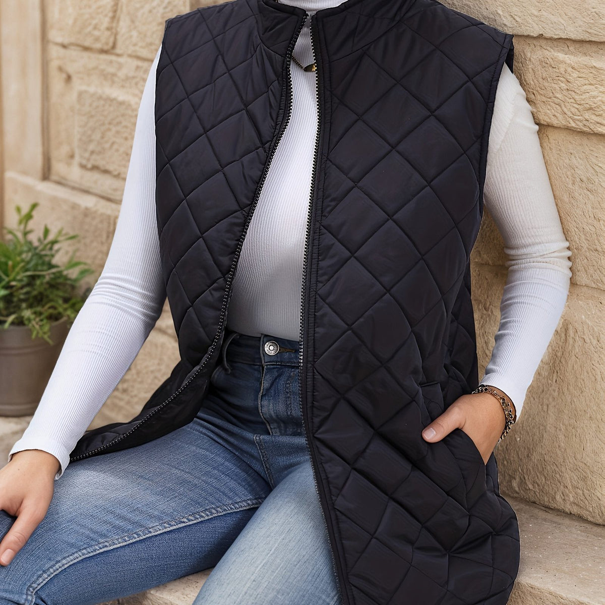 Eileen | Women's Diamond-Quilted Longline Vest