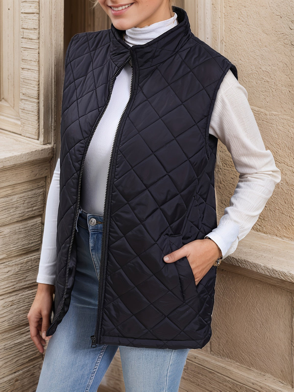 Eileen | Women's Diamond-Quilted Longline Vest