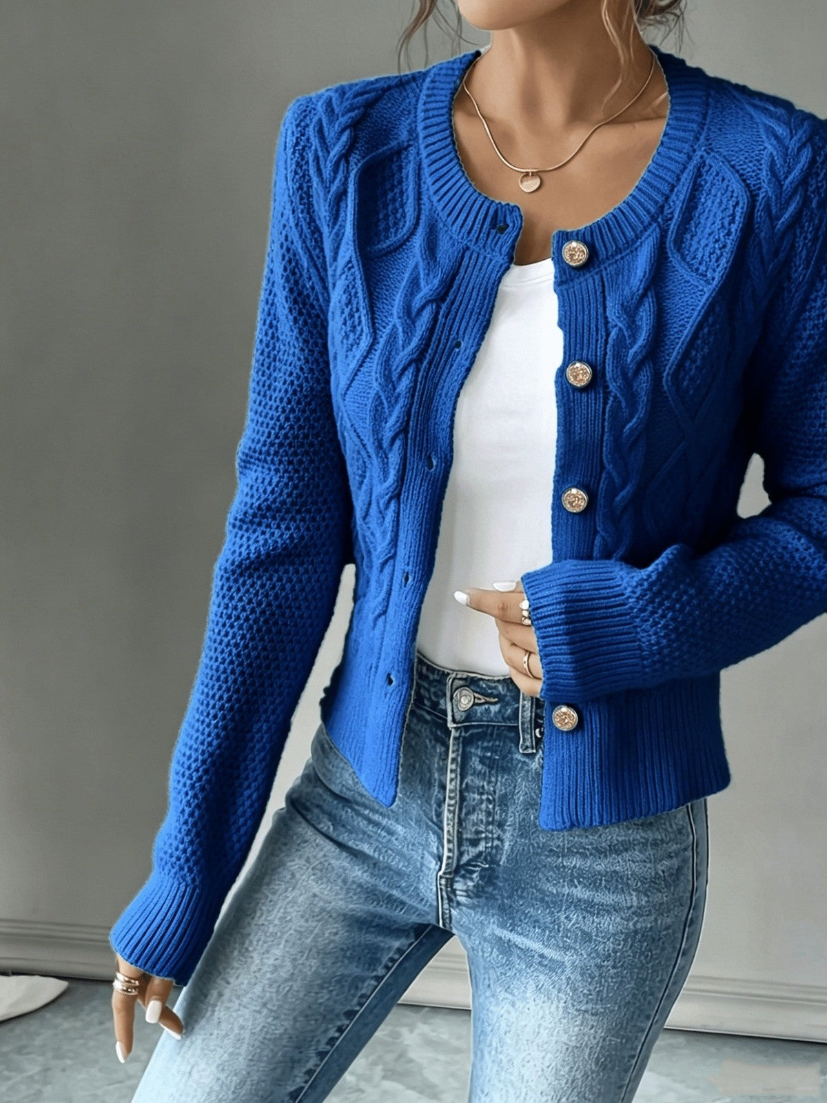 Eleanora | Women's Cable-Knit Button-Front Cardigan