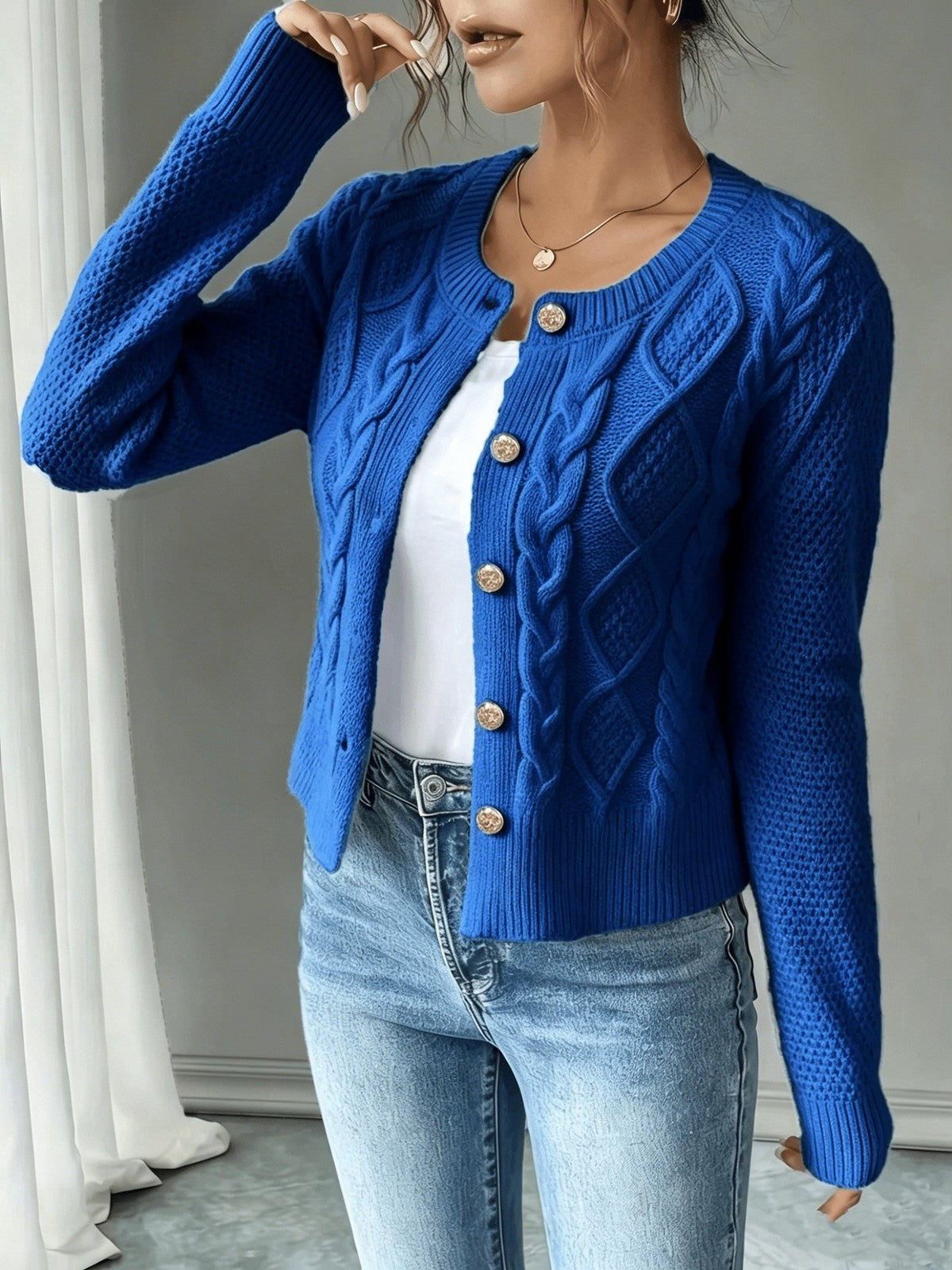 Eleanora | Women's Cable-Knit Button-Front Cardigan