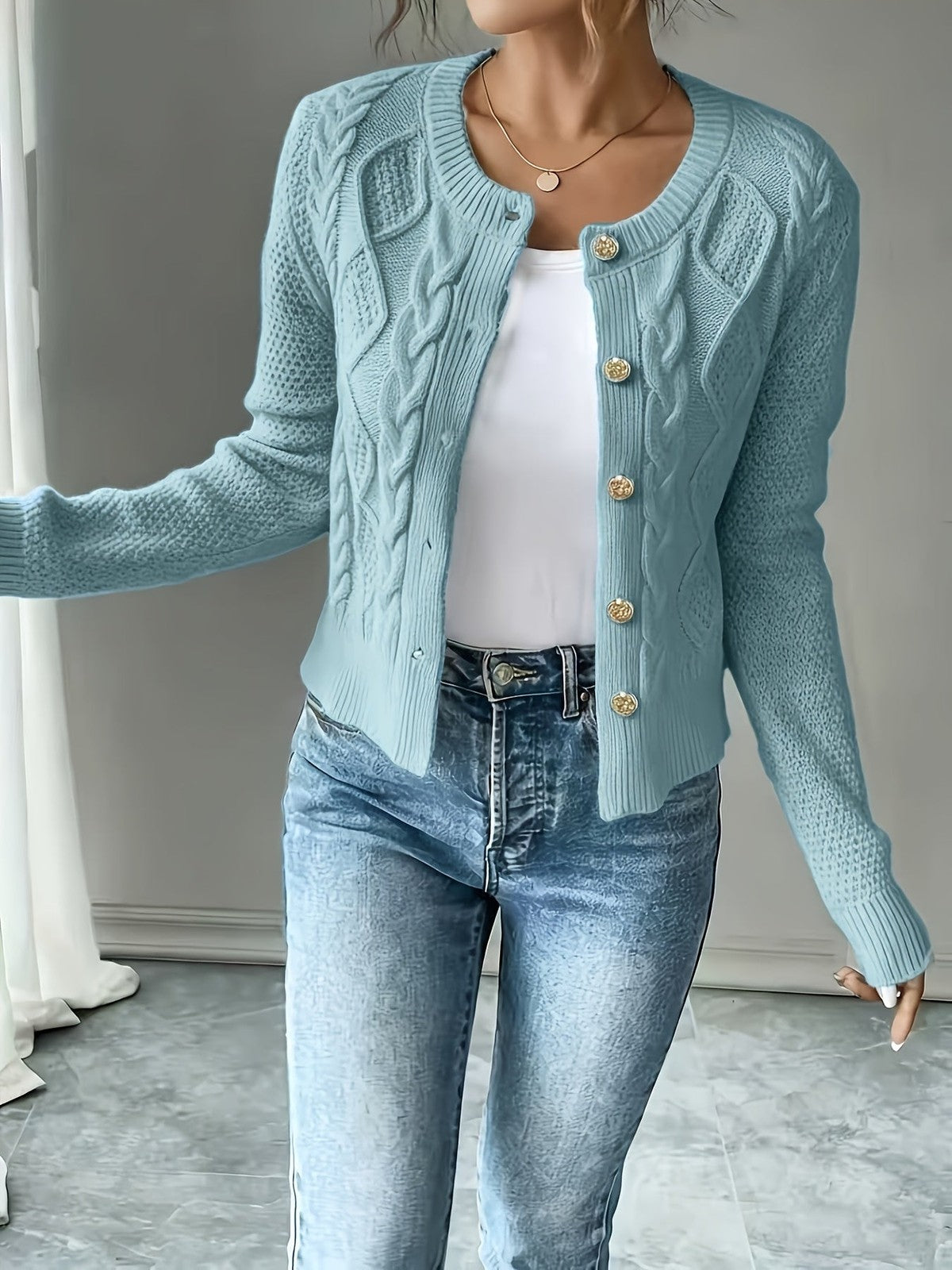Eleanora | Women's Cable-Knit Button-Front Cardigan