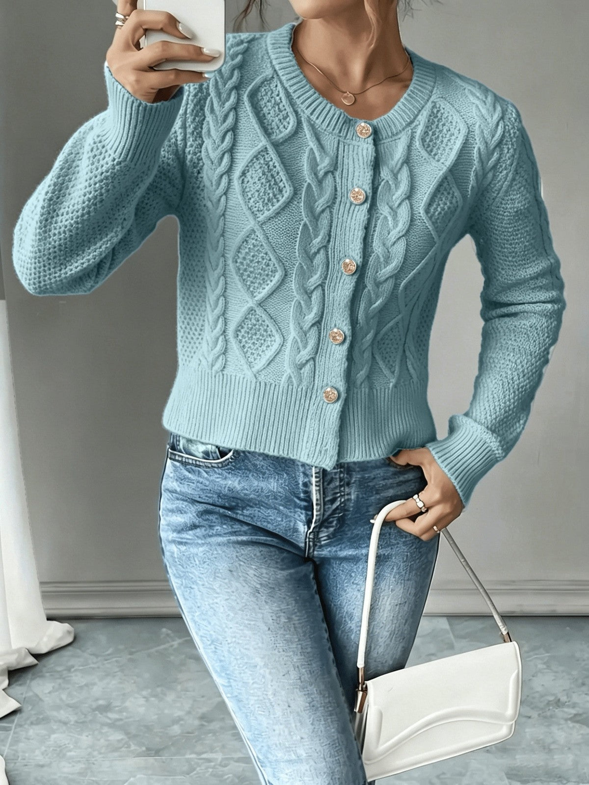 Eleanora | Women's Cable-Knit Button-Front Cardigan