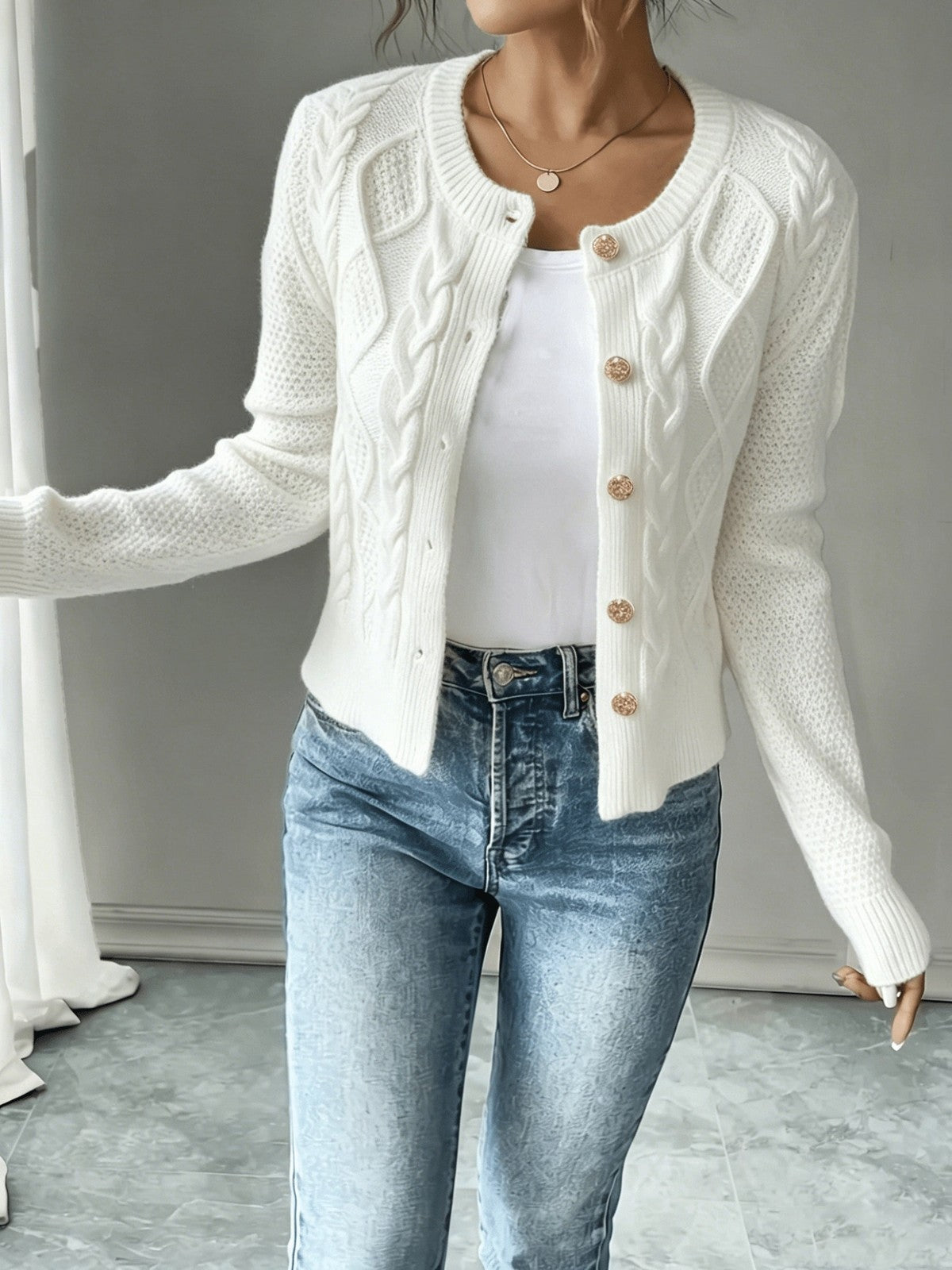 Eleanora | Women's Cable-Knit Button-Front Cardigan