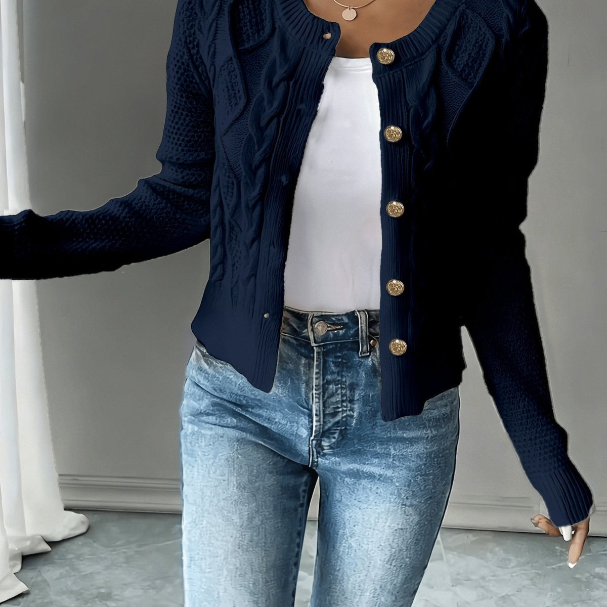 Eleanora | Women's Cable-Knit Button-Front Cardigan