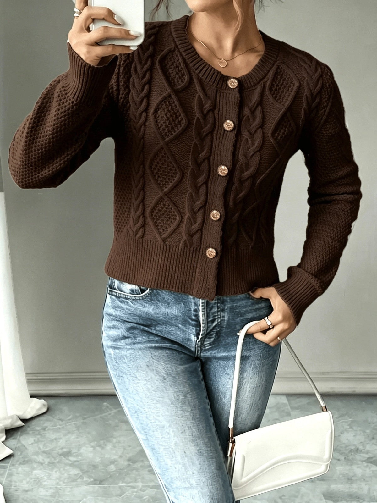 Eleanora | Women's Cable-Knit Button-Front Cardigan