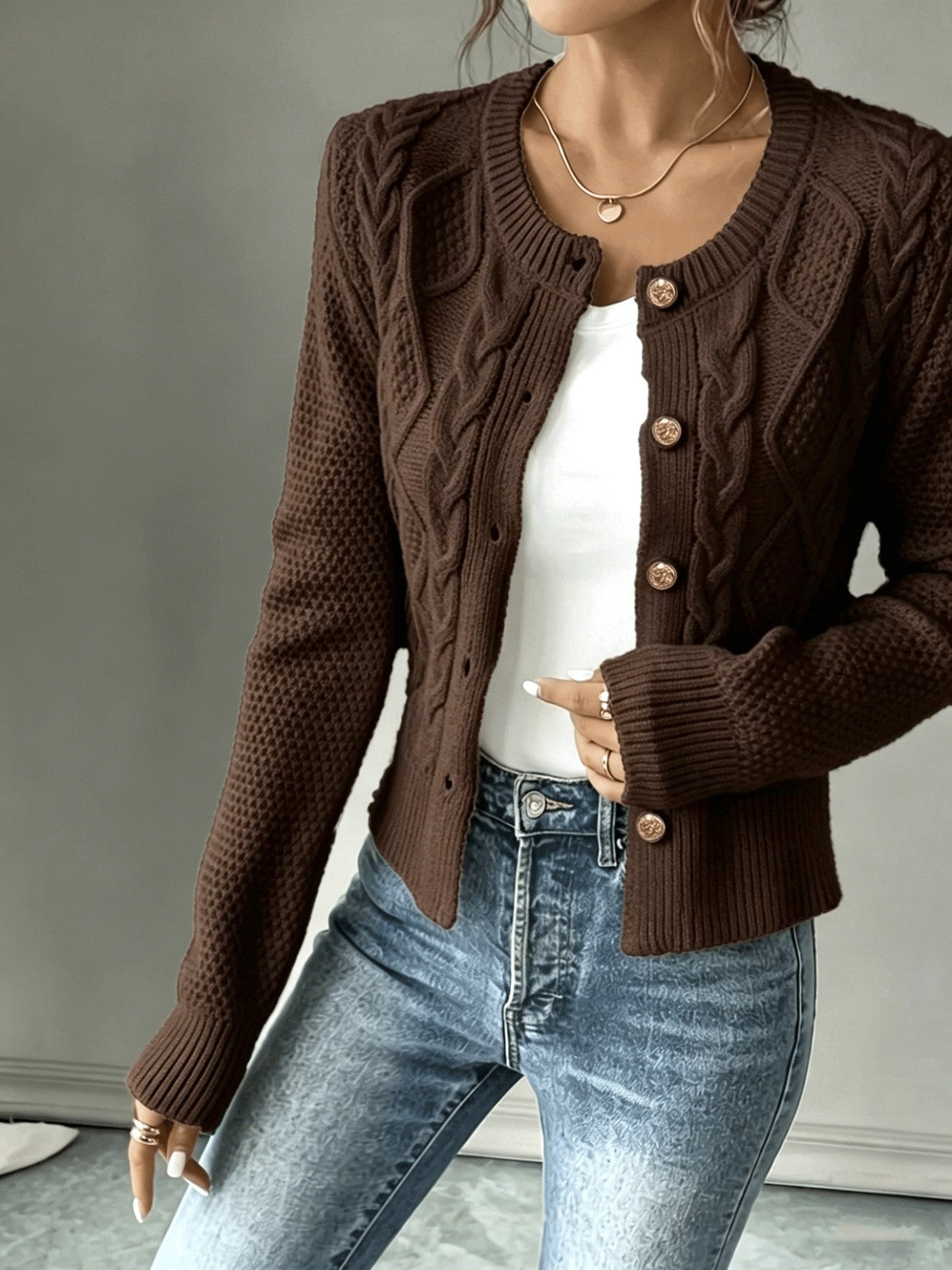 Eleanora | Women's Cable-Knit Button-Front Cardigan